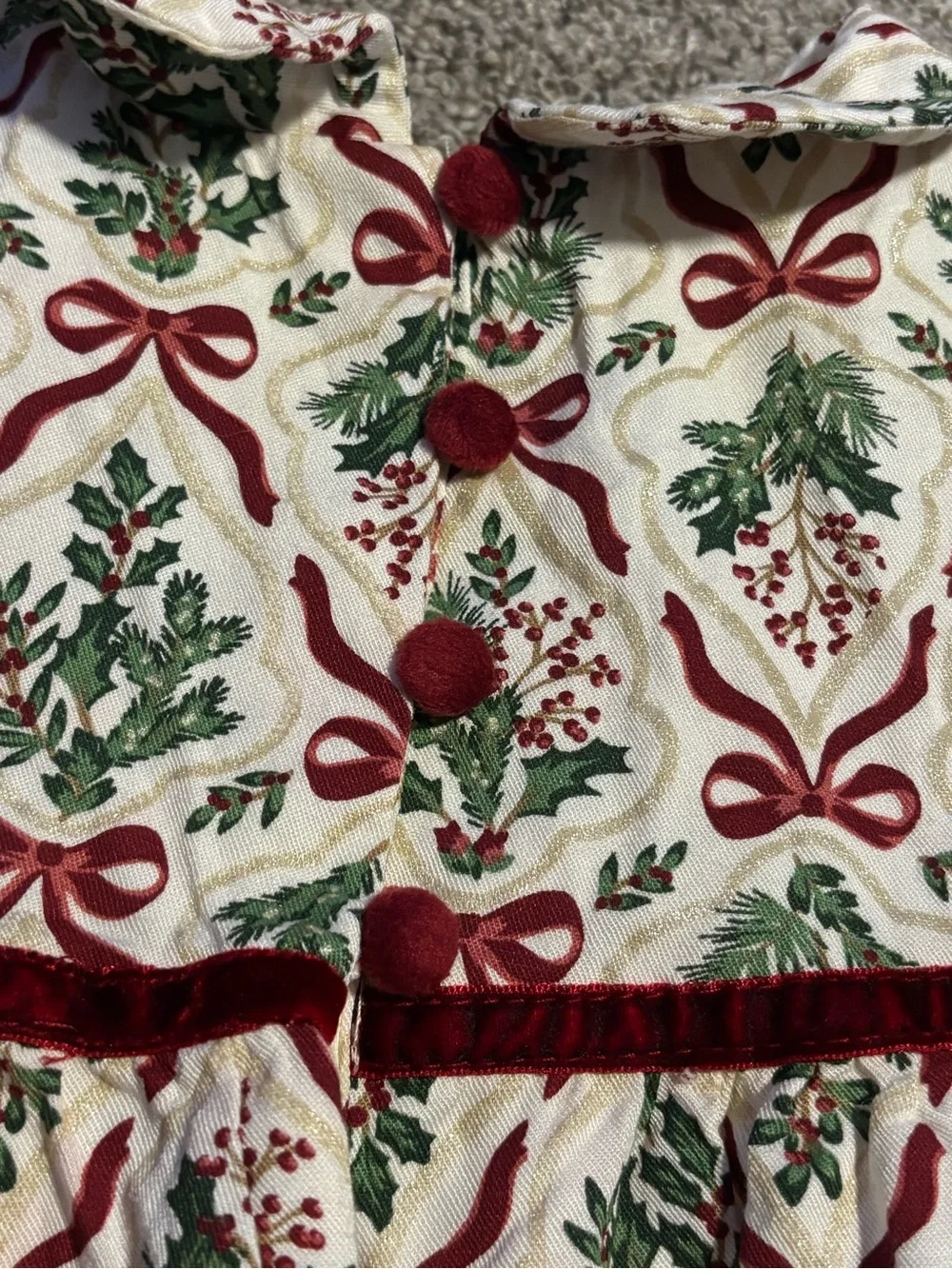 Tommy Bahama Cream Holiday Print Dress with Red & Green Accents